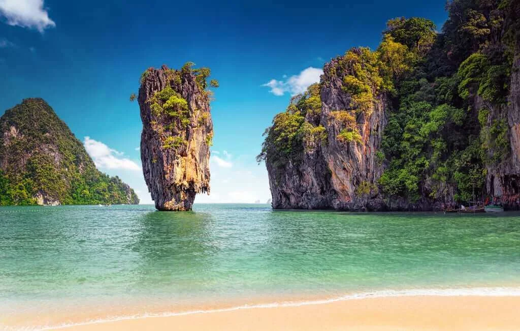 Dramatic limestone islands rising from Phang Nga Bay